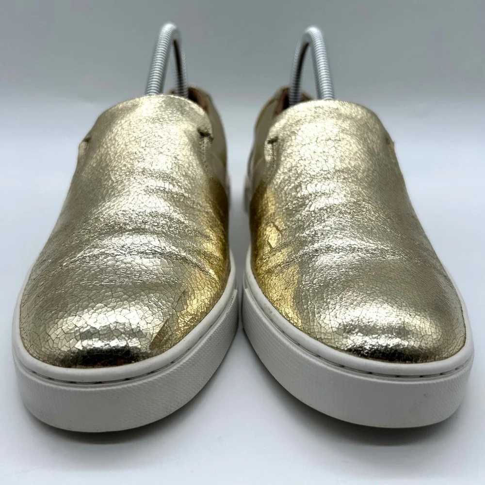 Frye Ivy Slip On Sneakers‎ Men's 8 Gold Leather Casual Walking Shoes